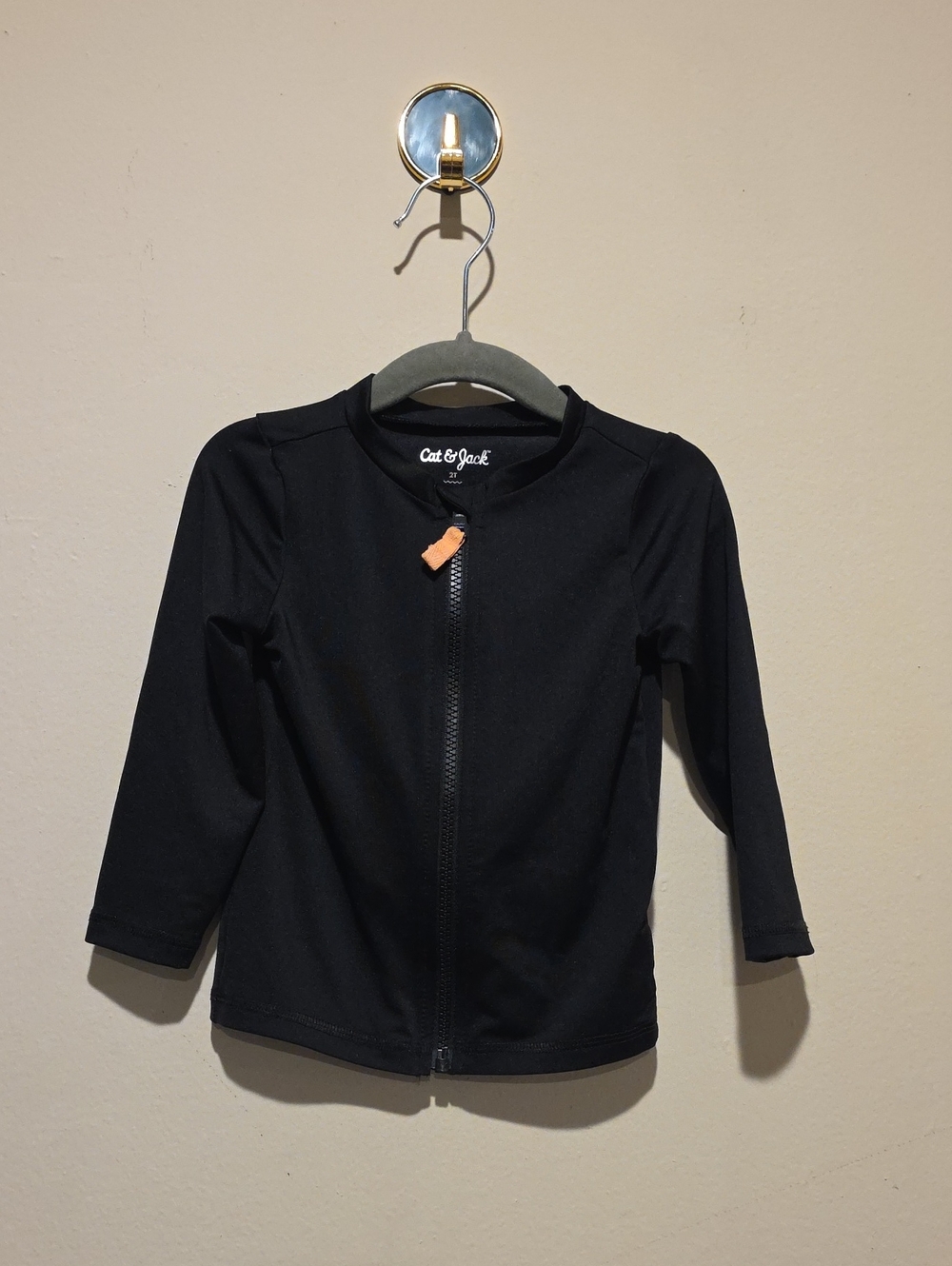 Cat & Jack Kids' Black Long-Sleeve Zip Rashguard with Orange Pull 2t Scuba Swim